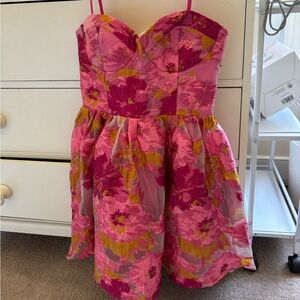Pink and golden yellow flower showpo mini dress